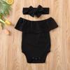 Newborn Girls Romper Outfits, Lace Clothes Off Shoulder Jumpsuit + Bowknot Headband Suits