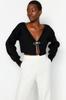 Women's Elegance Style Cardigan Black Super Crop Basic Bow Knitwear Cardigan