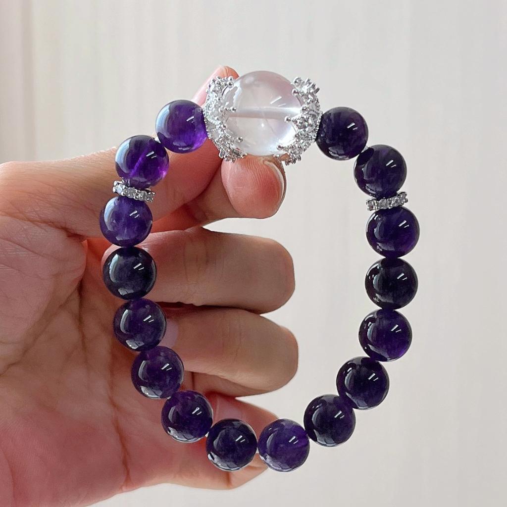 10M High Quality Grape Purple Natural Amethyst Milk White Crystal Bracelet Bracelet.
