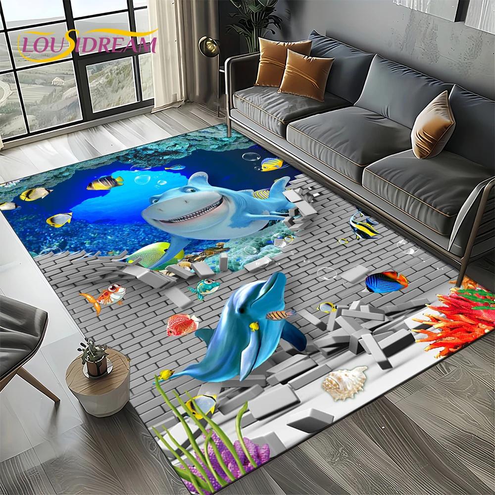 3D Иллюзия Подводный Мир Морское Дно Мультяшная Акула Дельфин Ковер для Гостиной Спальни Дома Украшение Дивана, Напольный Коврик Ребенок