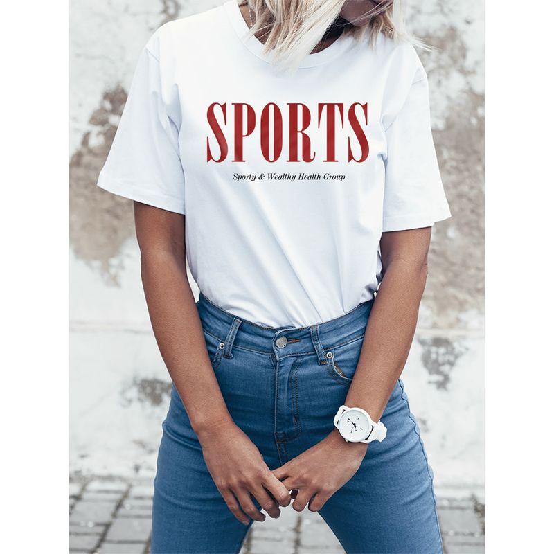 Sports Short-Sleeved T-shirt for Women 2025 New Arrival Summer Loose White Shoulder Plus Size Half Sleeve