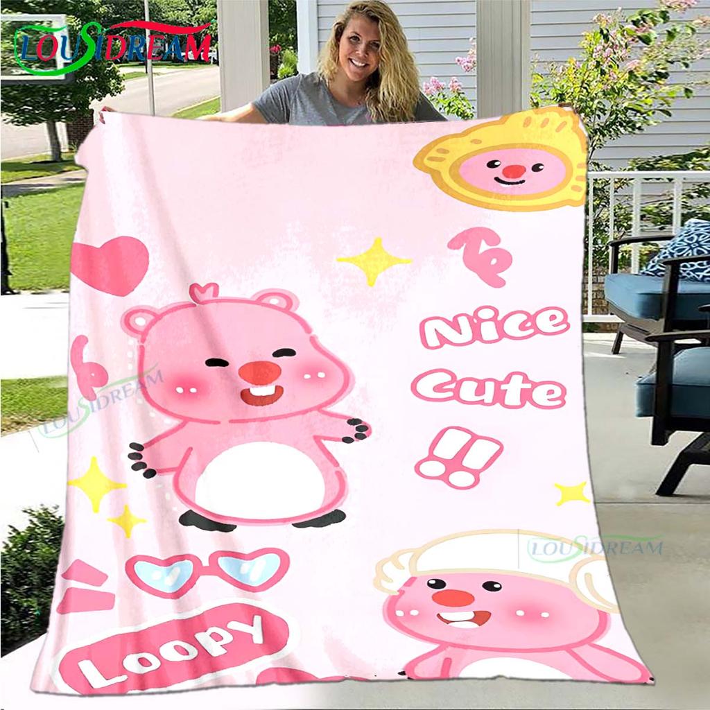 Hot Fashion Cartoon Pattern Blanket Flannel Thin Blanket Portable Home Travel Office Lunch Break Blanket L-Loopy Birthday Gift