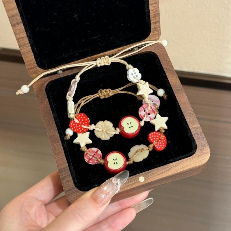 Lovely Apples Bracelet with Brown Cord Fashion Accessory for Girls Parties and Gifts