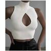 New Summer Solid Color Sexy Hollow Design Short Vest Turtleneck Navel Hot Girl Sweater Halter Neck Top