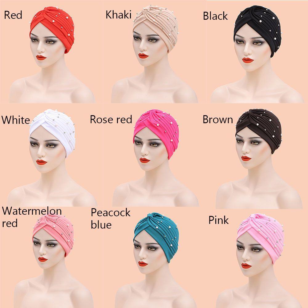 Жемчужные однотонные складки мусульманский тюрбан шарф исламский внутренний хиджаб шапки мусульманский тюрбан арабская повязка на голову
