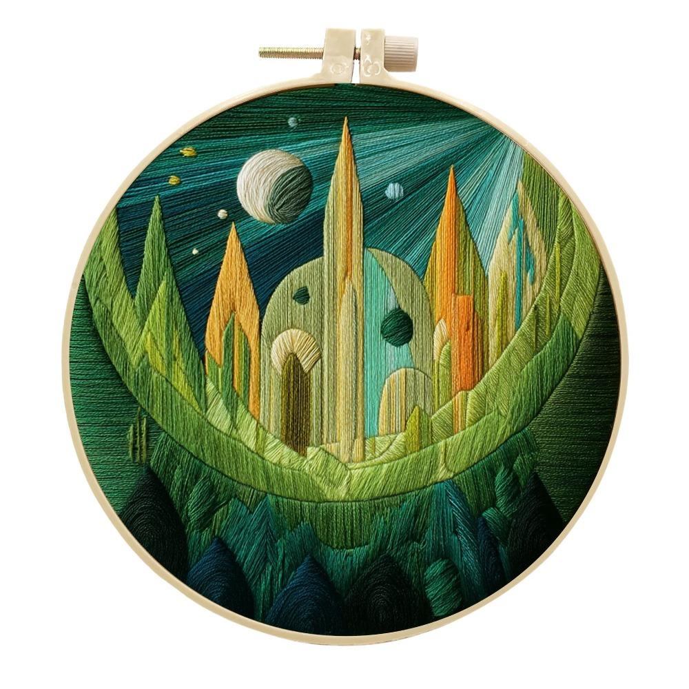 1 шт. Набор для рукоделия из ткани с вышивкой с узором серии Green Fantasy и инструментами
