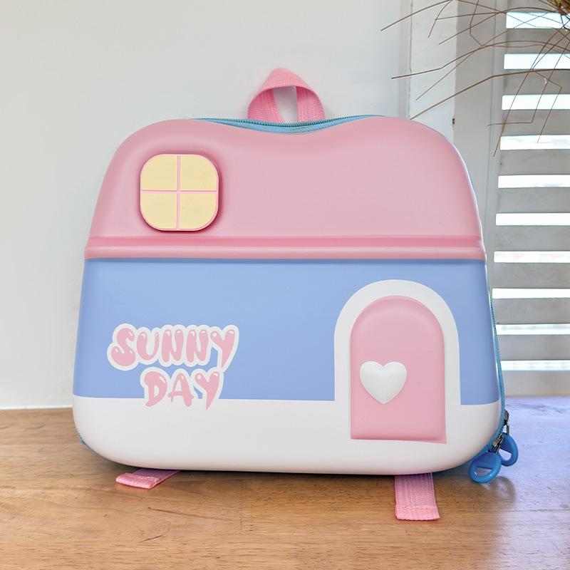 Kindergarten Cartoon Double-shoulder Eggshell Small House Schoolbag, Ultra-light Shoulder Protection Bag for Large, Medium and Small Classes Children