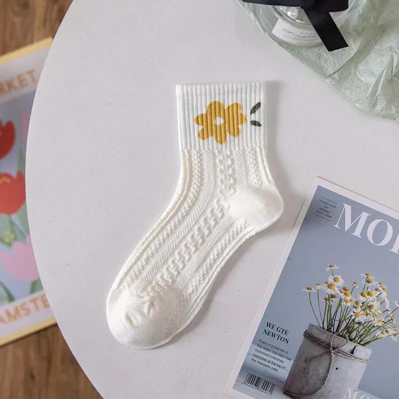 Женский комплект носков из хлопка с цветочным принтом для девочек, весна-осень, японский дышащий комплект коротких носков для студентов