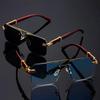 Женские безободковые модные солнцезащитные очки с двойной перекладиной, золотой оправой и дужками под дерево для водителей-мужчин и женщин, черные очки