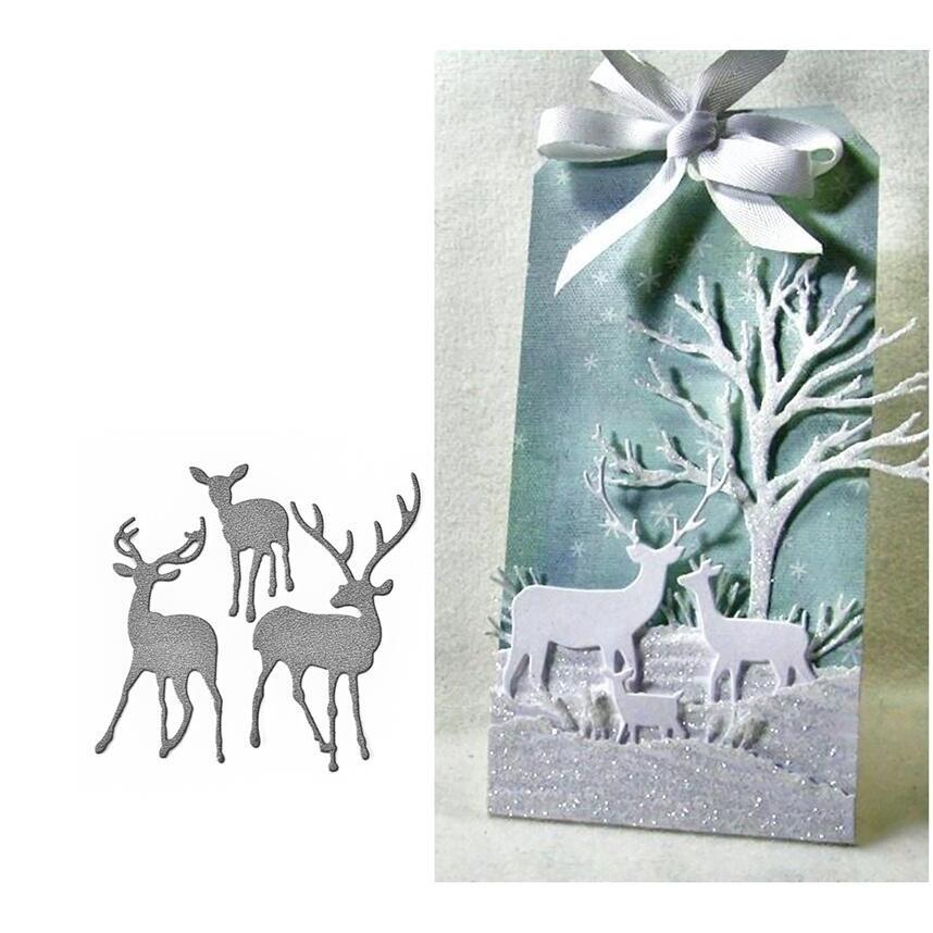 Набор металлических вырубных штампов «Олени» 3 шт./лот для DIY скрапбукинга, изготовления поздравительных открыток, тиснения бумаги, рукоделия