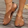Мода Мода Повседневные Плоские Сандалии для Женщин 2025 Лето Новые Плоские Женские Перекрестные Мягкая Кожа Эластичная Резинка Римские Пляжные Туфли Большой Размер 43