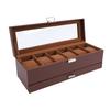 Коробка для часов для мужчин Кожа 6 ячеек 2 слоя Витрина для часов для хранения коллекции часов и ювелирных изделий Коричневый