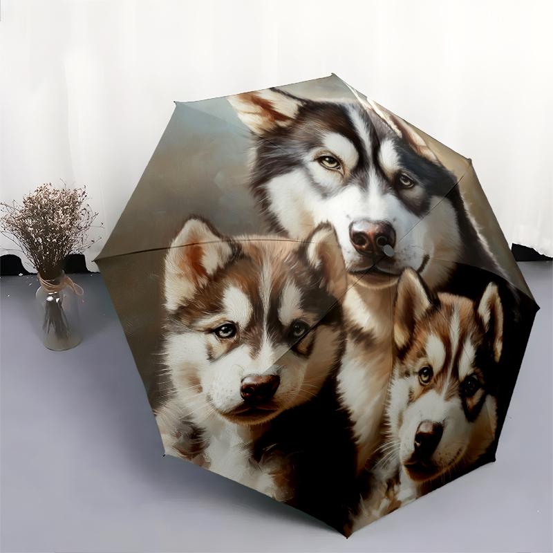 Husky pattern, automatic folding umbrella, portable and foldable design, 8 ribs, a Christmas or birthday gift.