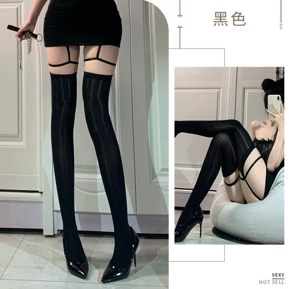 Sexy and Sexy Open Ultra-thin Stockings Pantyhose Over Knee Stockings Oil Lace Garter Socks Integrated Garter