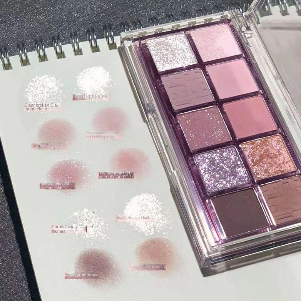 Десять цветов палитры теней для век/Жемчужный матовый серый розовый фиолетовый для начинающих