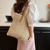 Women's Woven Straw Beach Bag Hand Woven Capacity Large Shoulder Bag Simple Travel Commuting Tote Casual Handbag