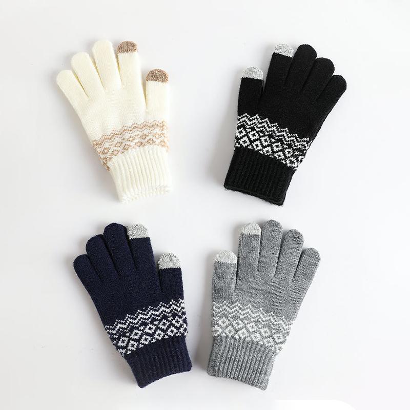 Вязаные перчатки для сенсорного экрана женские перчатки из пряжи и бархатного жаккарда