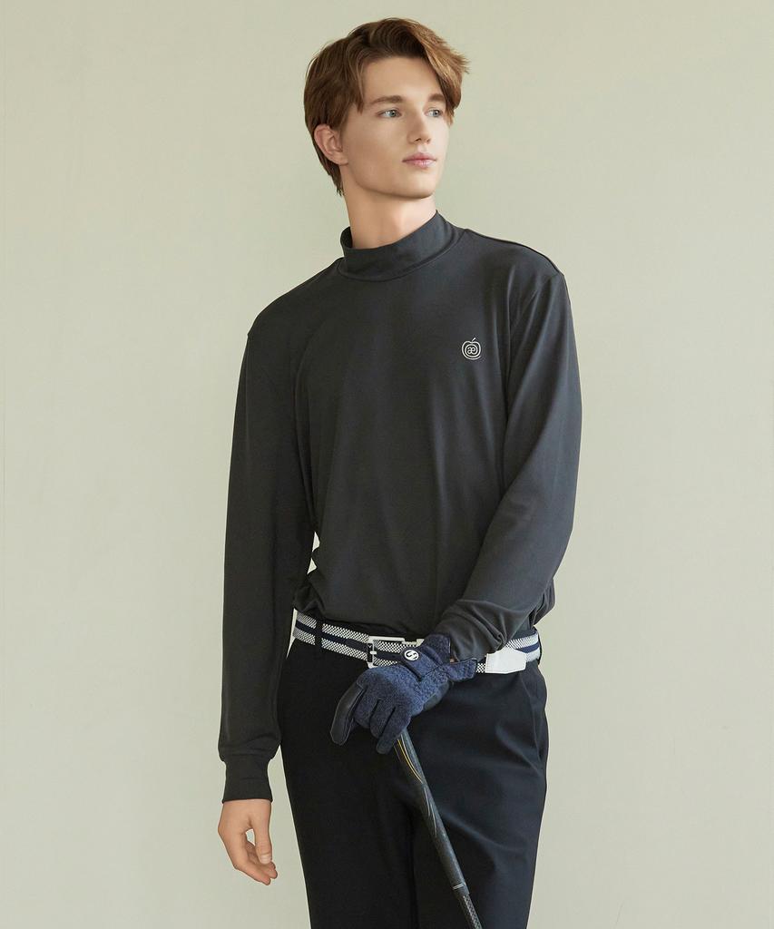APPLE+RIND Warm Brushed Mock Neck T-Shirt_Charcoal Gray