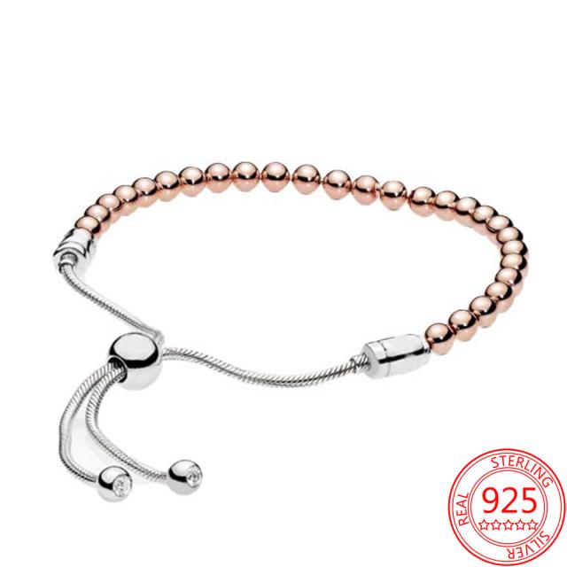 Genuine 925 Sterling Silver Moments Four Style Snake -Shaped Chain Sliding Bracelet Leather Bracelet Wedding Party Girl Jewelry