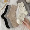 Fresh and Delicate Floral Print Socks, Women's Retro Mid-calf Socks, Spring and Autumn Thin Pile Socks, Sweat-absorbing Boneless Socks