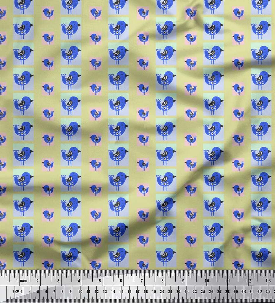 Soimoi Серая японская креп-сатиновая ткань с принтом в виде птиц, ткань на метр, 42 дюйма