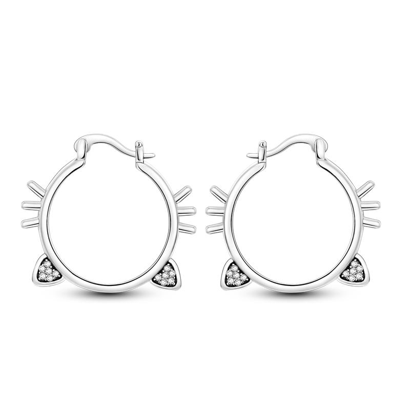 Серебро 925 пробы Элегантные Милые Кошачьи Ушки Животные Ушные Украшения Вечерние Свадебные Украшения Серьги-кольца с Цирконами для Женщин