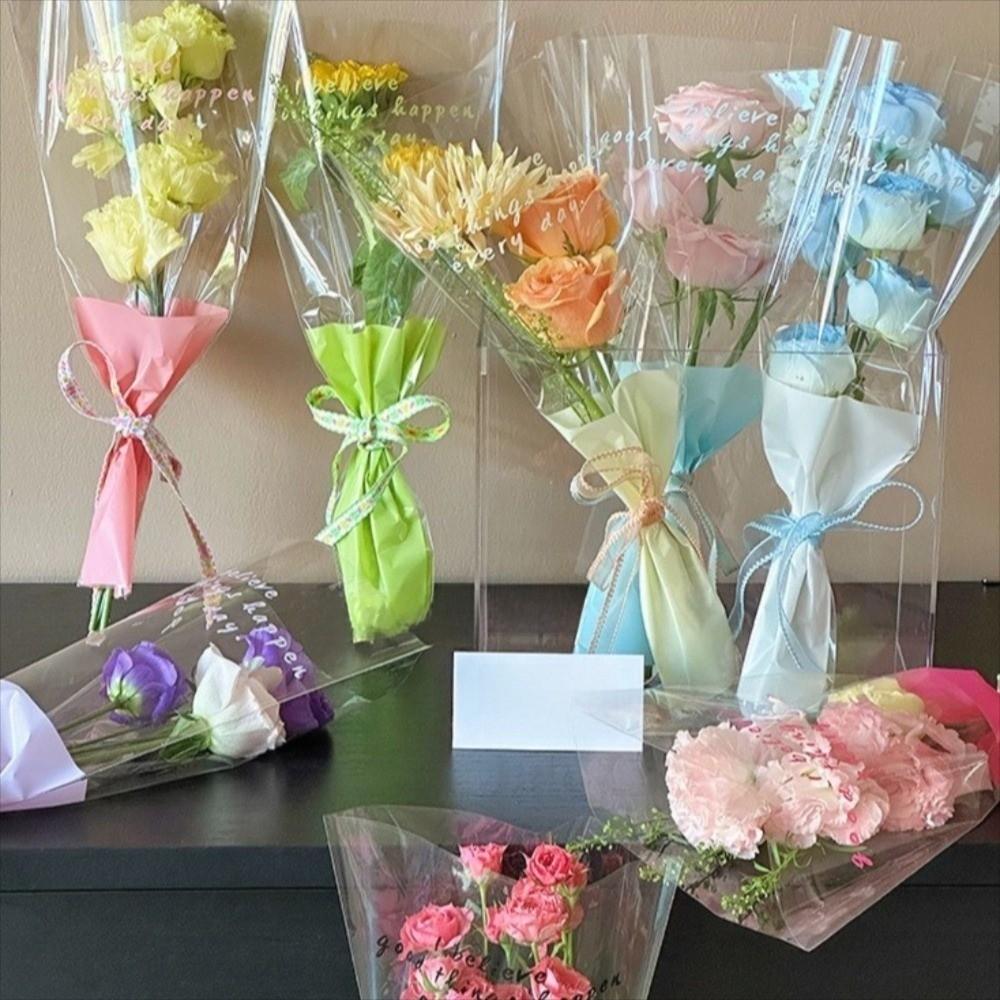 50PCS Set Transparent Gifts Packaging Semi Transparent Rose Bag Multi Stem Set Bag Fresh Flowers