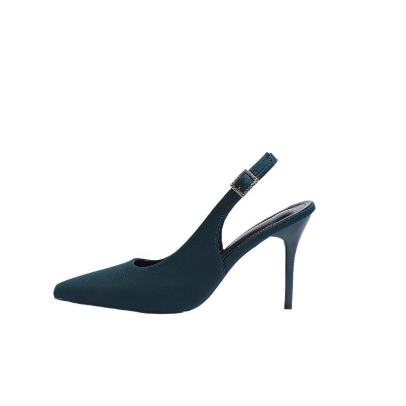 Large Size High Heels Pointed Head Thin Heel Bag Head Empty Buckle Sandals Women's Fashion Temperament Fashion Shoes