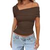 Женская одно плечо короткий рукав короткий топ оборка сбоку тонкий однотонный цвет короткая футболка