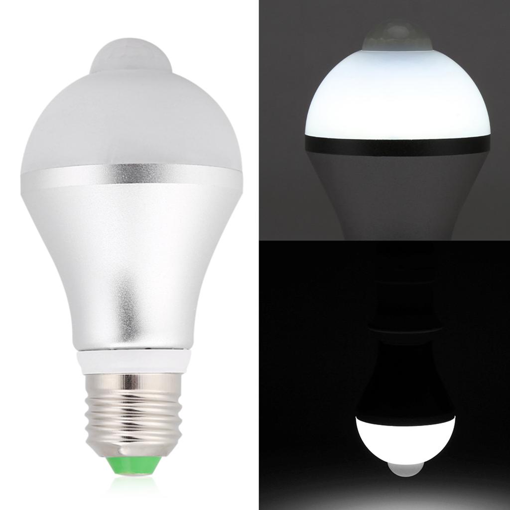 E27 5W PIR Infrared Auto Motion Sensor LED Light Lamp Bulb for Restroom Parking White 6500K