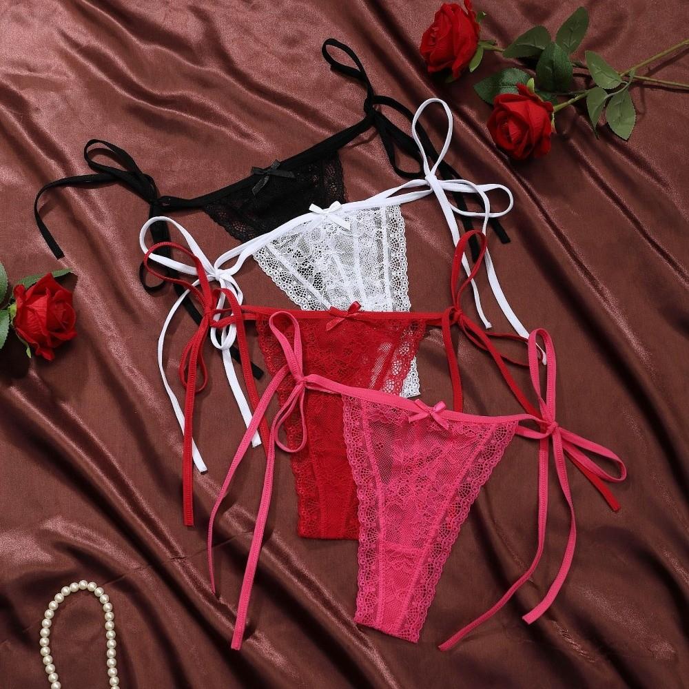 Adjustable Waist Strap Bow Lace Flower Transparent Briefs Female Lingerie Romantic T Panties  Gift