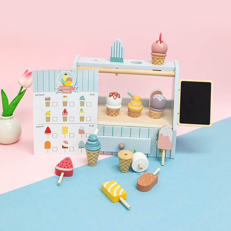 Wooden Pretend Play Ice Cream Shop With Interactive Accessories For Kids And Toddlers