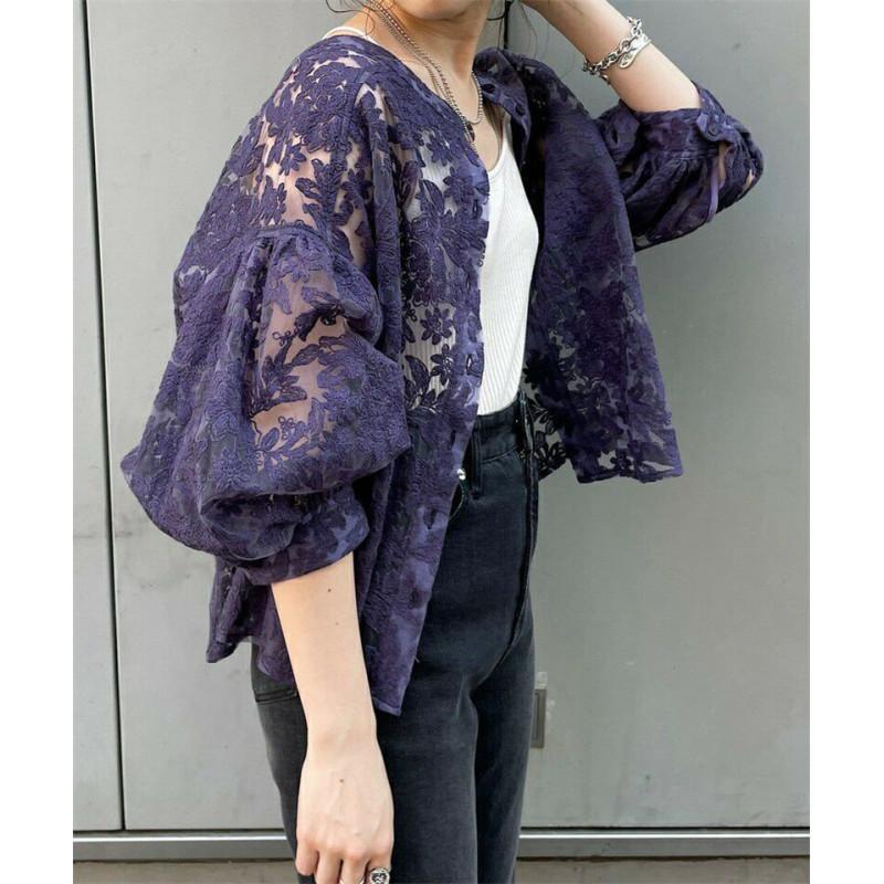 Tooxika Hot Sale Long-sleeved Tops Lantern Sleeves Round Neck Lace Cardigan Women's Shirt