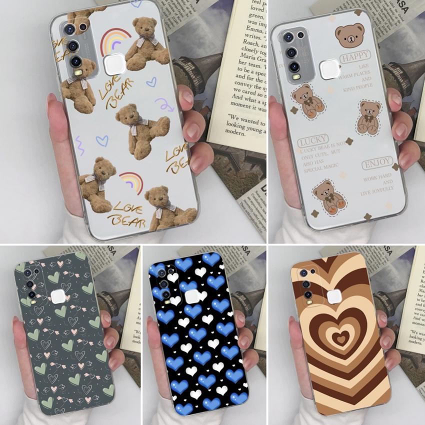 Для Vivo Y50 Y55 Y67 Y73 Y75 Y78 Y91 Y91C Z6 Чехлы для телефонов Милые куклы Медвежьи узоры Прозрачный силикон Защита объектива Противоскользящая накладка Для корпуса Vivo