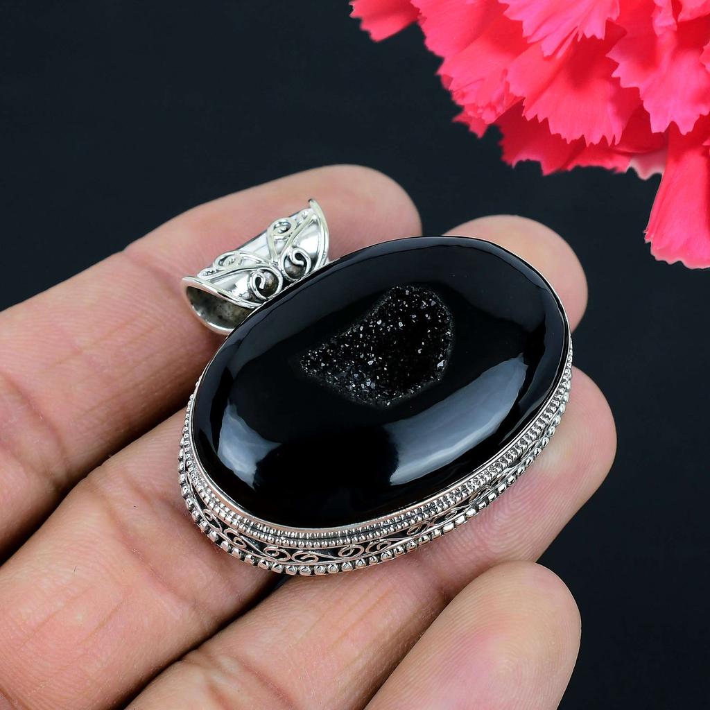 Ботсвана Агат Друзи Драгоценный Камень Подвеска Твердый Стерлингового Серебра 925 Подвеска Ювелирный Подарок Для Унисекс