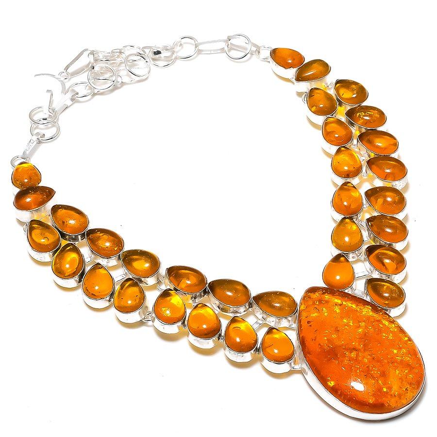 Baltic Amber Handmade 925 Sterling Silver Jewelry Necklace 18" R5k92