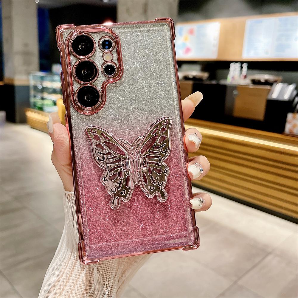 Чехол-подставка Samsung S26 Ultra Butterfly: Новый четырехсторонний airbag, противоударный, с блестками