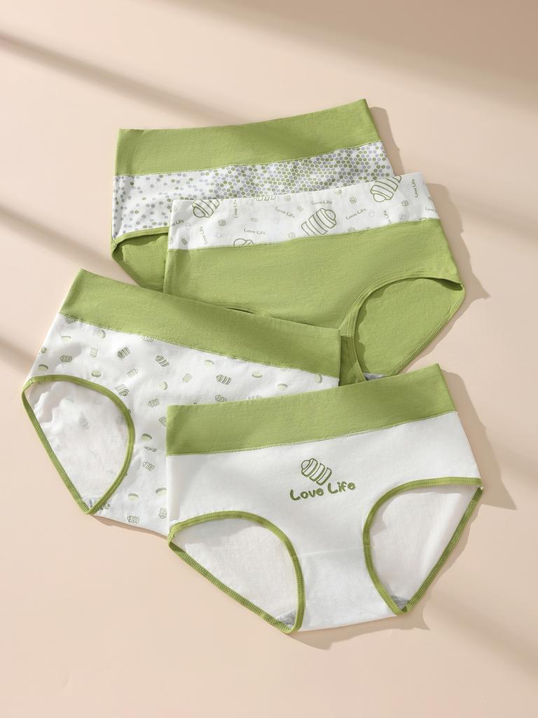 4 шт. Женские хлопковые трусики с высокой посадкой, с принтом, мягкие, дышащие, с контролем живота, облегающие, нижнее белье, удобные повседневные трусы