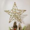 LED Star Christmas Tree Topper Glitter Gold Metal Star Light Ornament Battery Powered