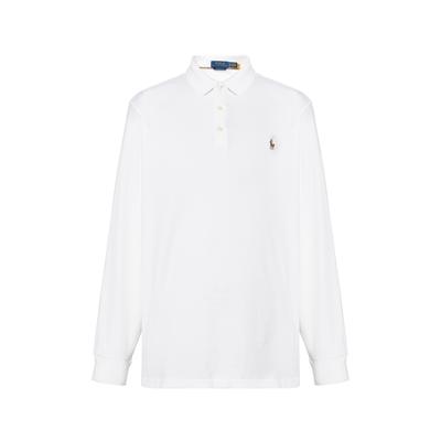 Polo Solid Logo Вышитый свитер Прямая рубашка поло с длинным рукавом Мужские топы Белый 710671784-016
