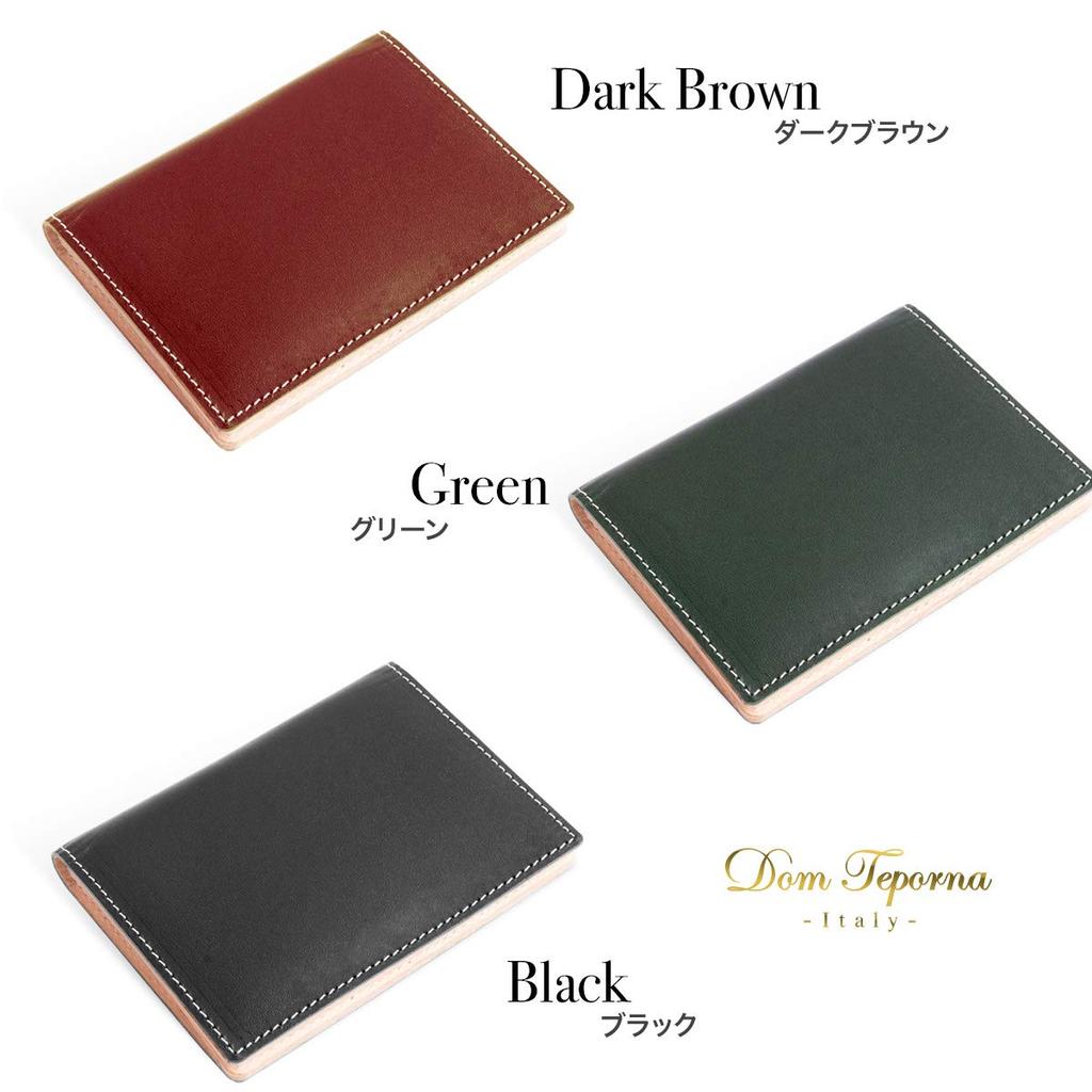 Teporna Business Card Holder Genuine Leather Thin 4 Pockets Italian Leather Business Card Case Card Case Compact Simple Black [Dom Italy] Men's