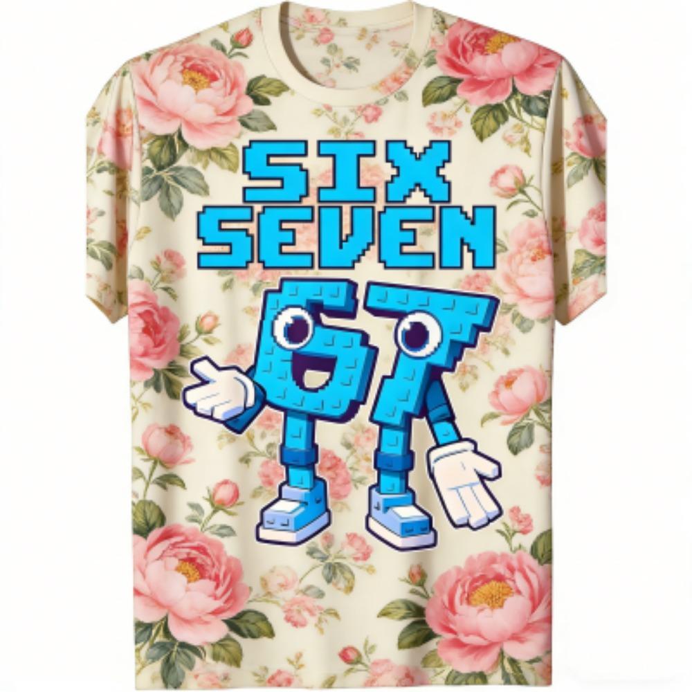 Fashion Kids T-Shirt 67 Six Seven Flower Print Boy and Girl Tees Top Summer Short Sleeve O Neck Casual Outdoor Kids Clothing