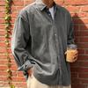 Мужская вельветовая рубашка на пуговицах с длинным рукавом и лацканами, классическая однотонная свободная повседневная рубашка-куртка для работы, свиданий, уличной одежды