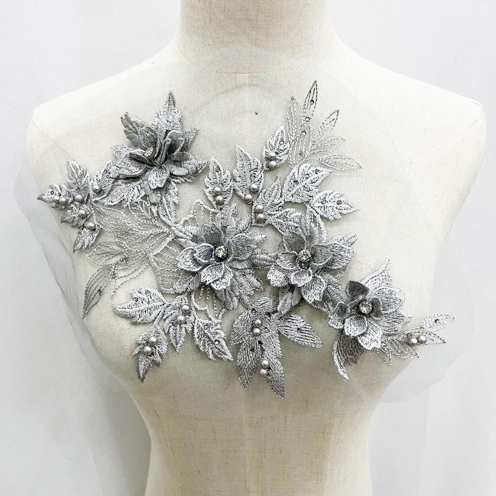 Пайетки Цветок Вышитые Цветочные Нашивки Ручной Работы Кружевные Ткани Аппликация 3D Вышитые Нашивки