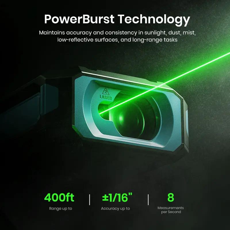 Mileseey Лазерный дальномер S50 120 м, перезаряжаемый, зеленая лазерная рулетка с Bluetooth, технология Powerburst, лазерная метка