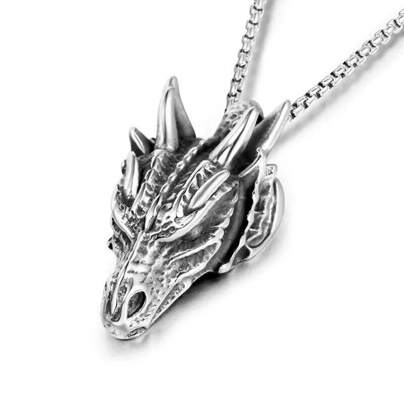 Retro Ethnic Chinese Zodiac Dragon Pendant Gold Color Necklace Men and Women Punk Style Jewelry Gift