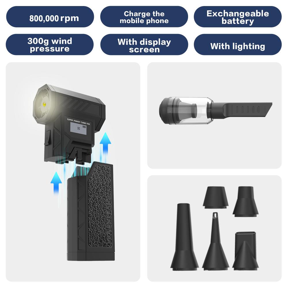 Съемный аккумулятор Мощный вентилятор 800000 об/мин Мощная воздуходувка Бесщеточный мини-турбовентилятор Сменный аккумулятор Электрическая сушилка