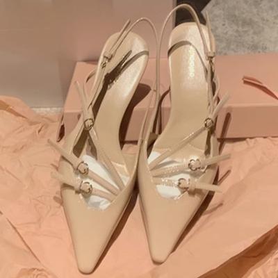 Женские сандалии Baotou, весна, новые, с острым носком, с неглубоким носком, металлической пряжкой, противоскользящие, износостойкие, на тонком каблуке