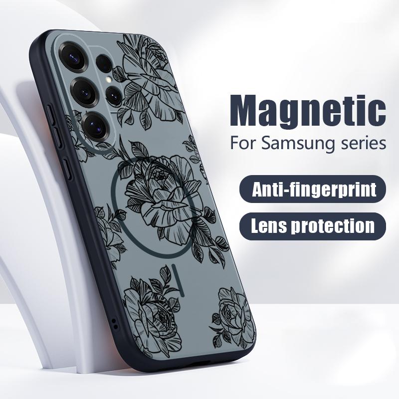Чехол с цветочным узором «Роза и Бабочка» для Samsung Galaxy S26 Ultra S25 Edge S24 Plus S23 FE S22 A17 A54 A55 A56 A57 5G Магнитный Для Magsafe Обложка