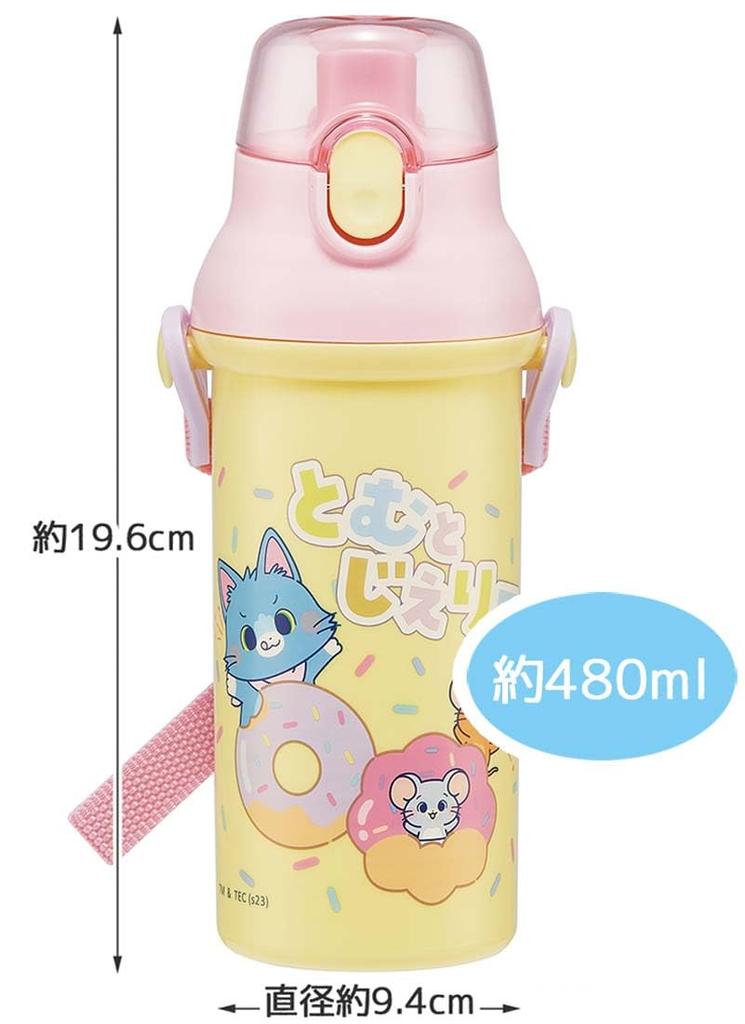 Skater Пластиковая бутылка для воды 480 мл, одно нажатие, антибактериальная, для детей, легкая, антибактериальная обработка, сделано в Японии, Том и Джерри притворяются